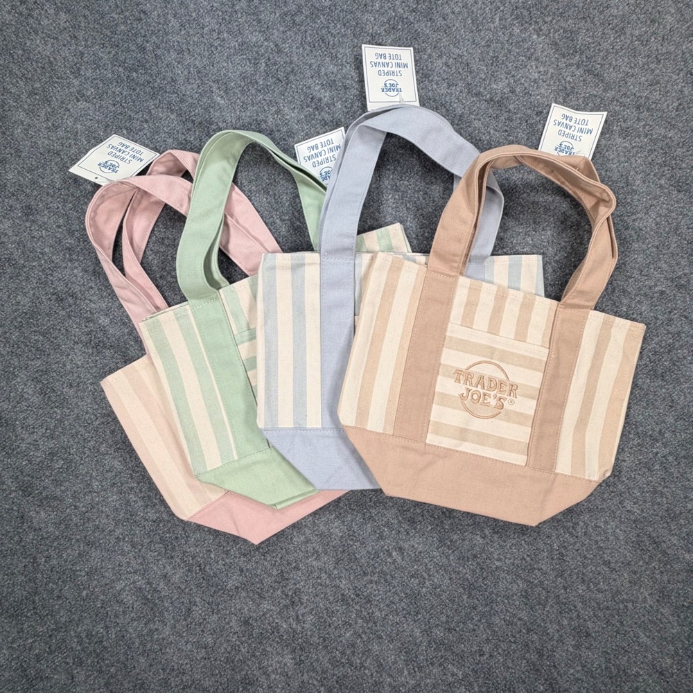 Trader Joes Striped Mini Canvas Tote Bag Tan Cream Limited‎ Edition Unisex NWT